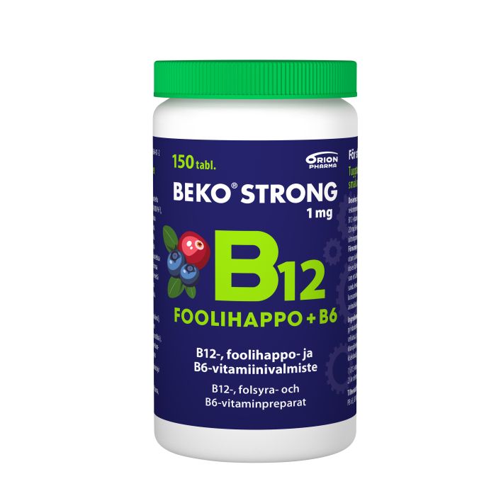Beko Strong B12+foolihappo+B6 mustikka-karpalo 150 purutabl - Rotuaarin apteekki
                            