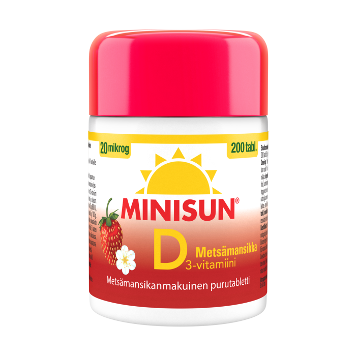 Minisun D-vitamiini Metsämansikka 20 mcg tabletti 200 kpl