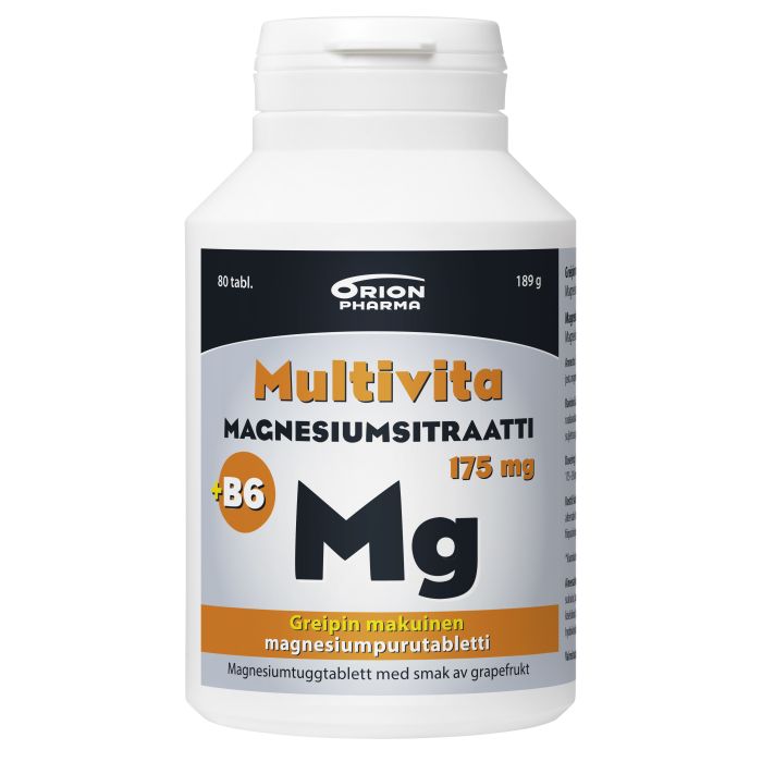 Multivita Magnesiumsitraatti +B6 greippi 175mg/2mg 80 purutabl - Rotuaarin apteekki
                            