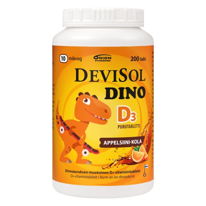 Devisol Dino D3 appelsiini-kola  200 tabl - Rotuaarin verkkoapteekki                            