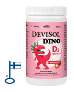 Devisol Dino mansikka 10 mikrog 100 purutabl