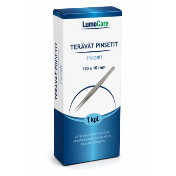 Lumocare terävät pinsetit 10mm x 110mm 1 kpl