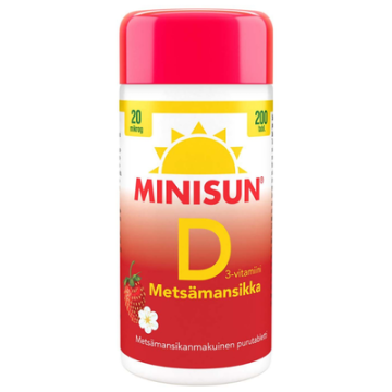 Minisun D-vitamiini Metsämansikka 20 mcg tabletti 200 kpl