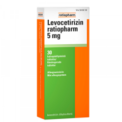 LEVOCETIRIZIN RATIOPHARM 5 mg tabl, kalvopääll 30 fol