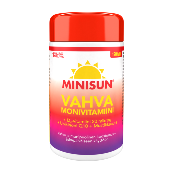 Minisun Monivitamiini Vahva 120 tabl. jokapäiväiseen käyttöön - Rotuaarin verkkoapteekki                            