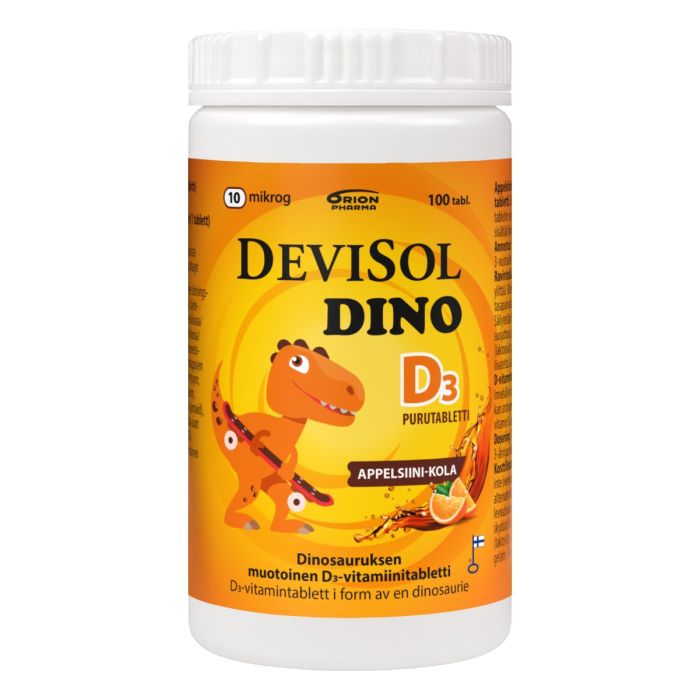 Devisol Dino D3 appelsiini-kola 100 tabl - Rotuaarin verkkoapteekki                            